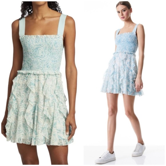 NWT Alice+Olivia Jocelyn Floral Smocked Cotton Ruffle Mini Dress SZ US 14 - Picture 10 of 10